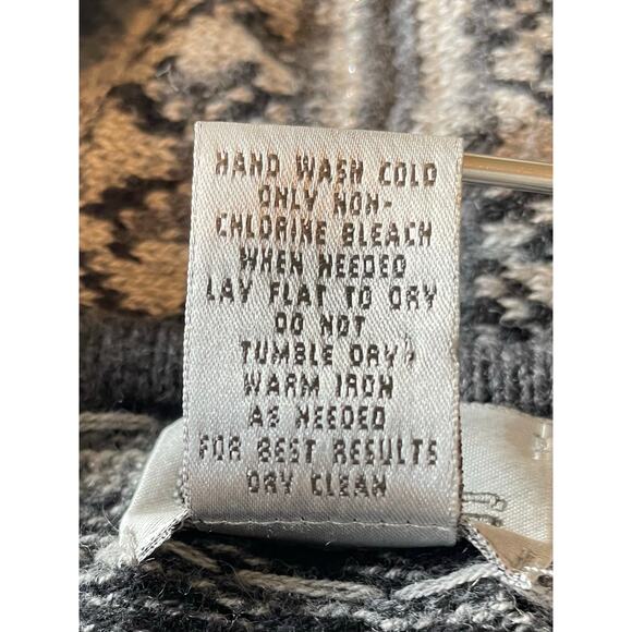 Chico’s Fair Isle Shawl Collar Cardigan Sweater Sz L Wool Blend Gray Cabincore - Picture 7 of 9